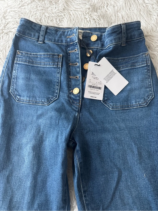 Reiss Denim - Reiss Mid Blue High-Rise Wide-Leg Button-Fly Jeans